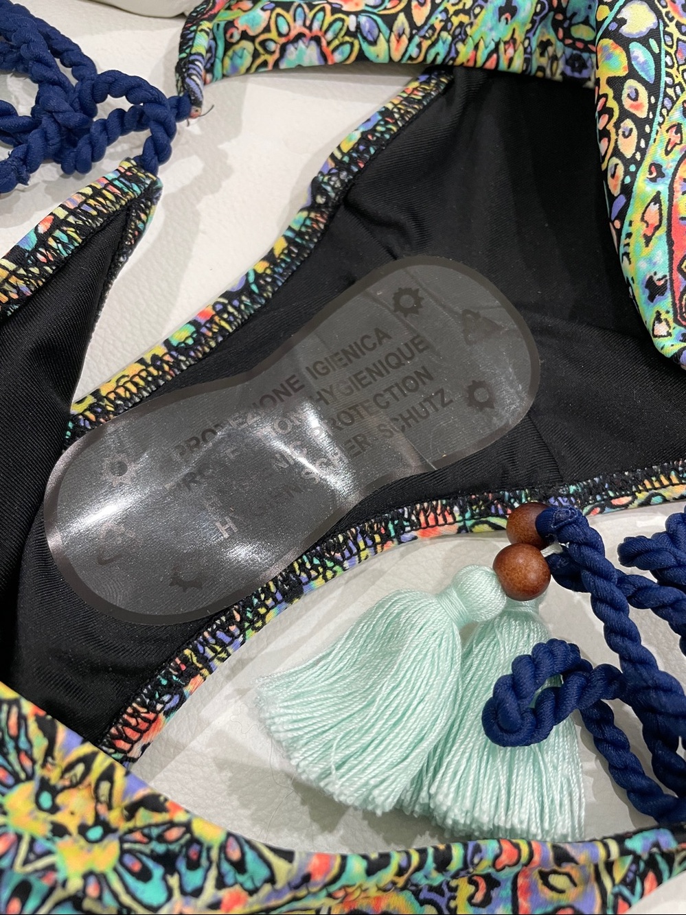 Victoria’s Secret L green blue aqua patterned bikini bottom NWT tassel ties - Picture 3 of 11